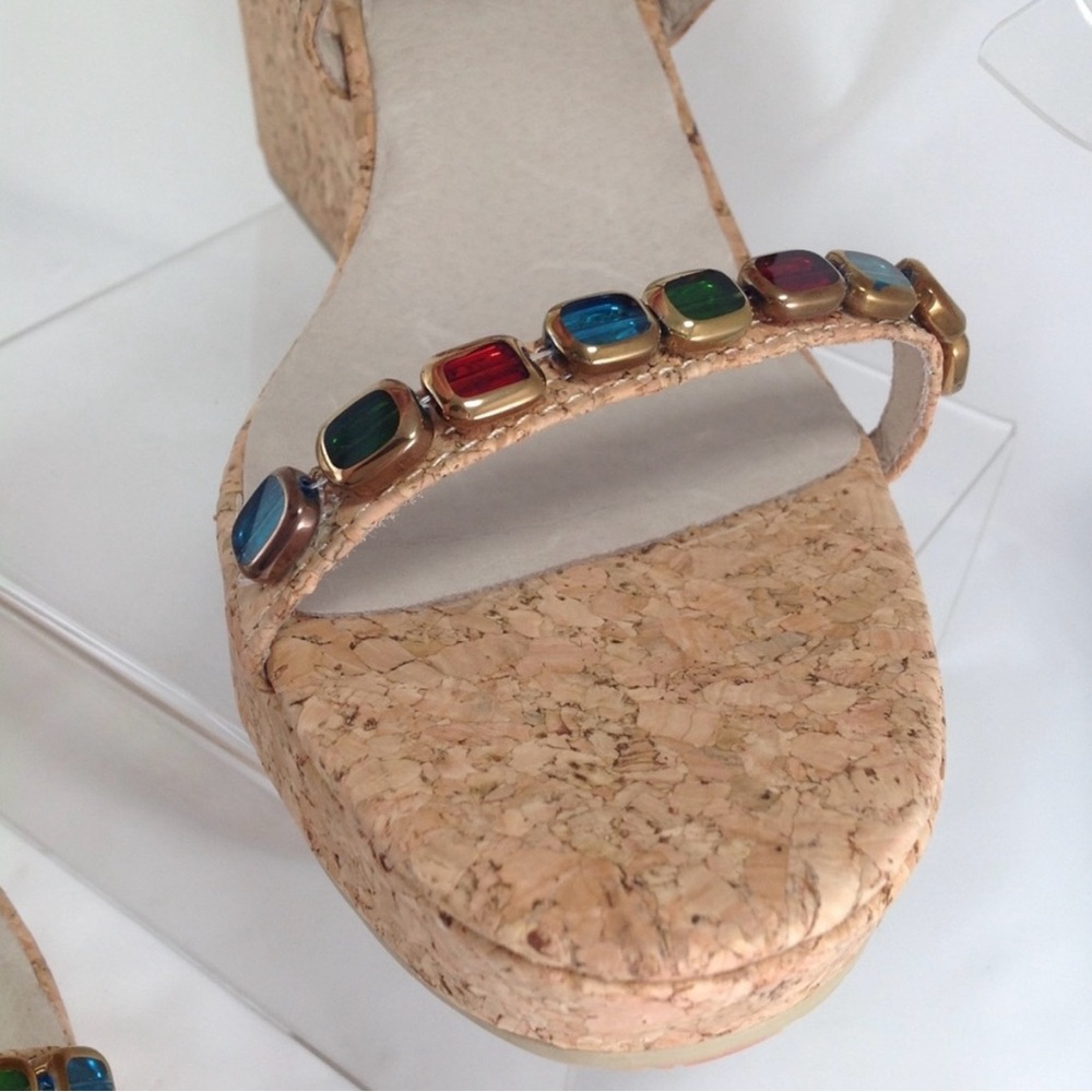 Donald J. Pliner “Wondra-Co”‎ Jewel Straps Cork Wedge Sz 7.5M 4”Heel Sandals - Picture 5 of 16